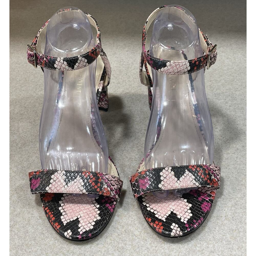 Nine West Womens Snakeskin Print Ankle Strap Open Toe Block Heel Sandals Sz 10 M - Picture 2 of 9
